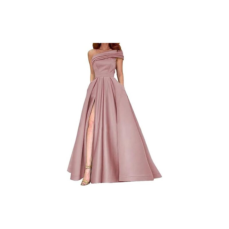 PAVERJER Abito Da Ballo Lungo In Raso Con Spalle Scoperte E Sparo Alto - Viola, Taglie Forti (54 Più) - Abito Formale A-Linea Con Tasche E Reggiseno Integrato - 2