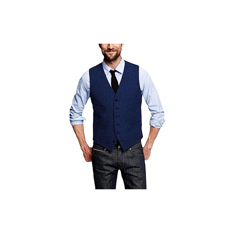 Gilet da uomo in stile retrò, a spina di pesce in tweed di lana occidentale, Earthen, Medium