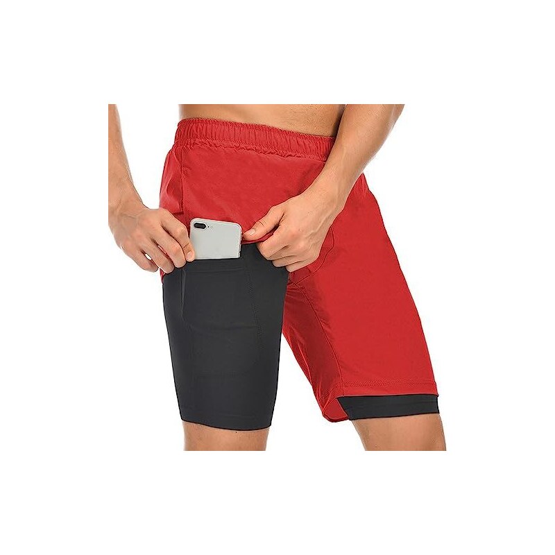 Pantaloncini Nuoto Uomo Con Fodera A Compressione E Tasche Con Cerniera - Costume Da Bagno Sportivo