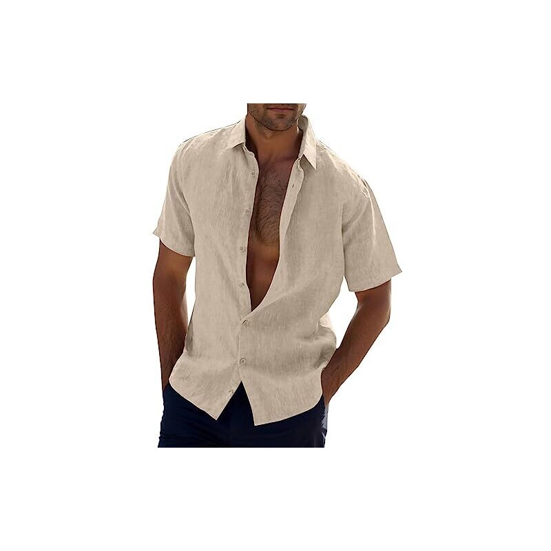 Camicia Henley Uomo Maniche Corte In Cotone E Lino – Leggera E Traspirante – Colore Vinaccia, Taglia L – Casual Estivo