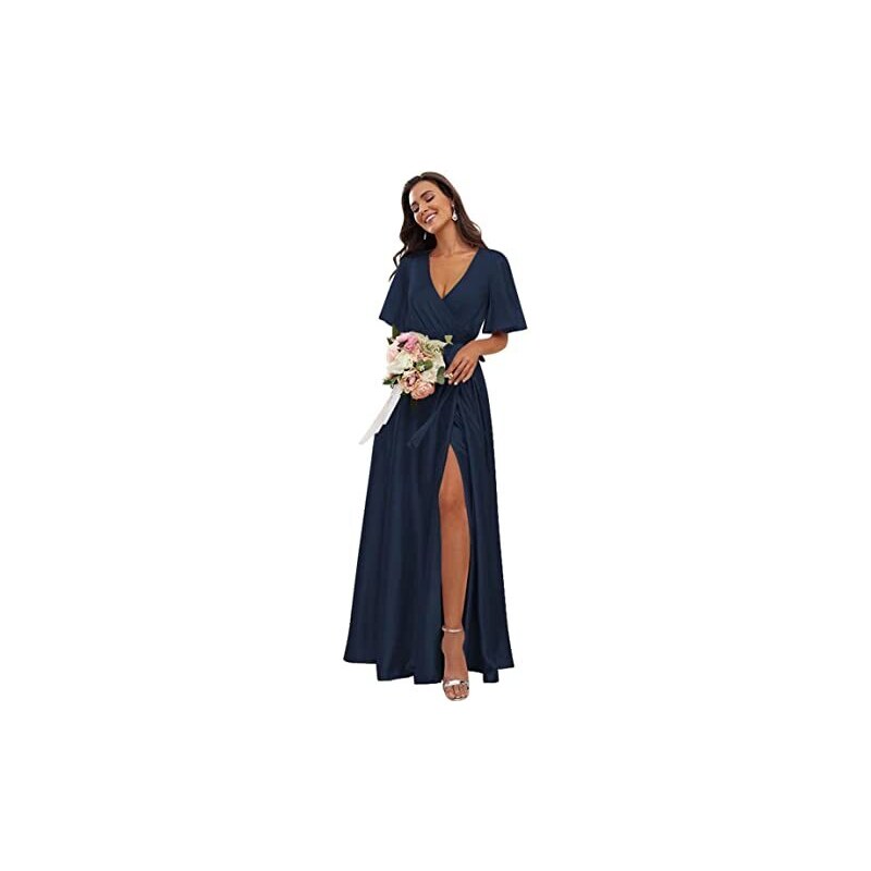 SAMHO Abito Da Damigella D'onore In Raso Per Abiti Da Sera Formali Da Promenade Con Scollo A V Profondo A Fessura Alta Da Sposa Plus Size Verde Smeraldo 62 120237273