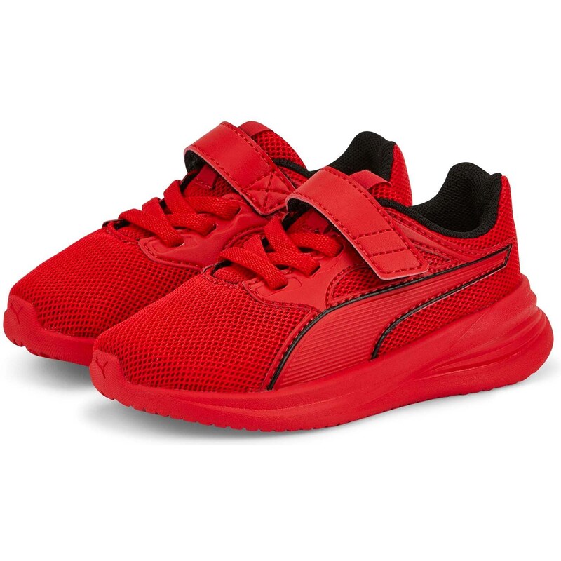 Sneakers primi passi rosse da bambino con velcro e dettagli neri Puma Transport AC+