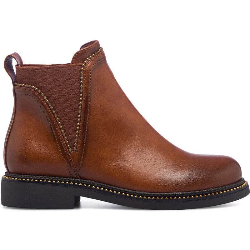 Stivaletti Donna in Pelle Marrone Tacco Medio Basso Stivaletti Donna in Pelle Marrone Tacco Medio Basso