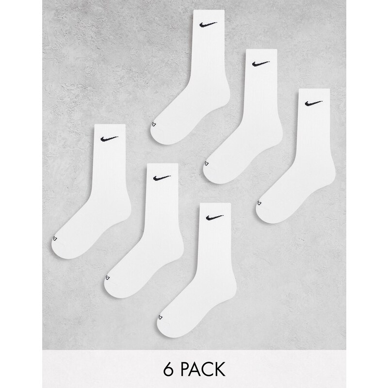 Nike Training - Everyday Cushioned Plus - Confezione da 6 paia di calzini imbottiti bianchi-Bianco