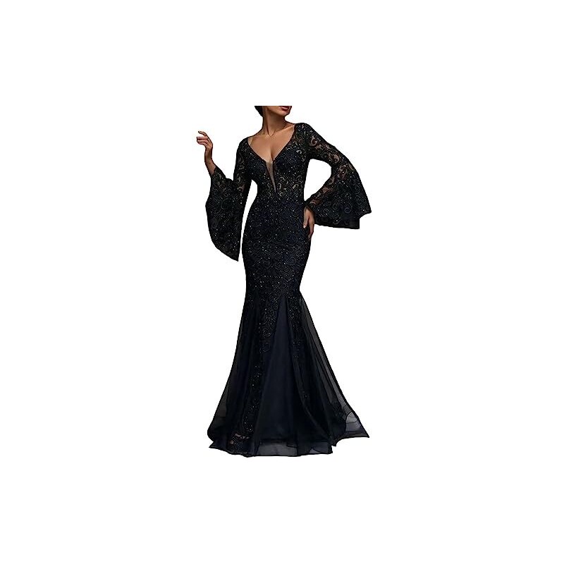MODSGUE Abito in pizzo da donna, elegante, con scollo a gradini, in