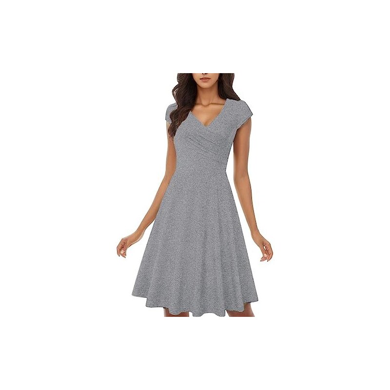Abiti estivi da donna UK tinta unita canotta a pieghe mini abito corto da donna linea A tinta unita scollo a V copertura abito casual senza maniche skater abiti swing abito estivo