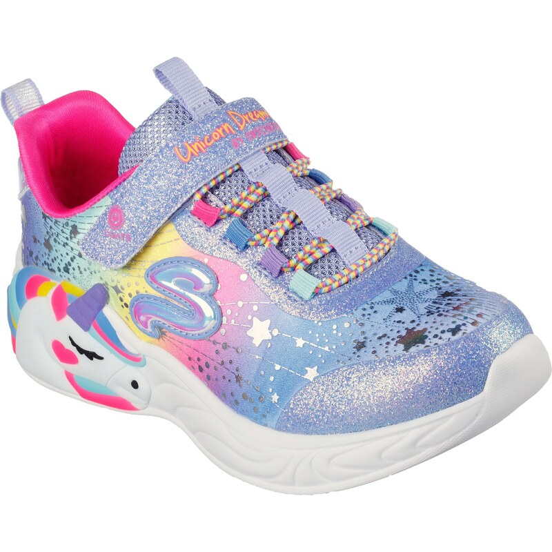 Scarpe da ginnastica azzurre da bambina con unicorno e luci nella suola Skechers S-Lights: Unicorn D