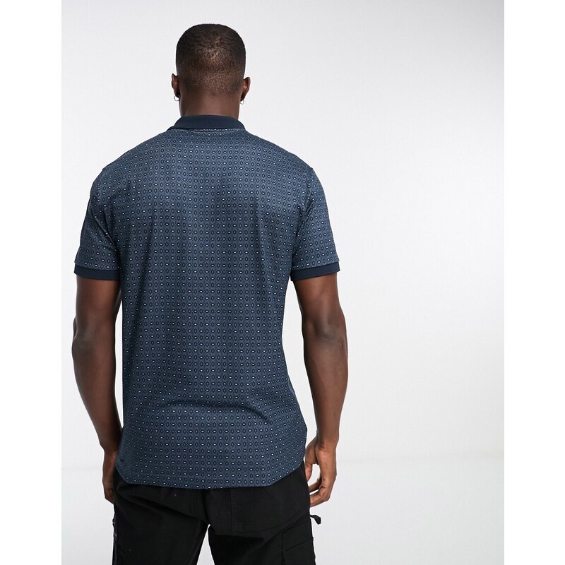 Abercrombie & Fitch - Polo blu navy in maglia airknit con motivo geometrico stampato