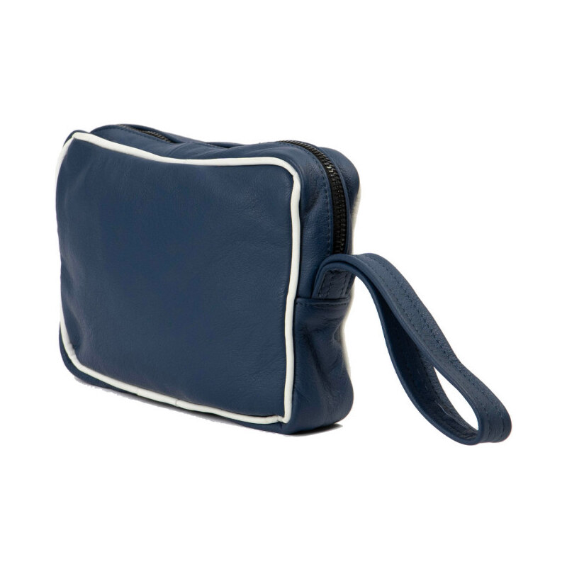 Leather Trend Travel - Borsello Uomo Blu con Dettagli Bianchi in vera pelle
