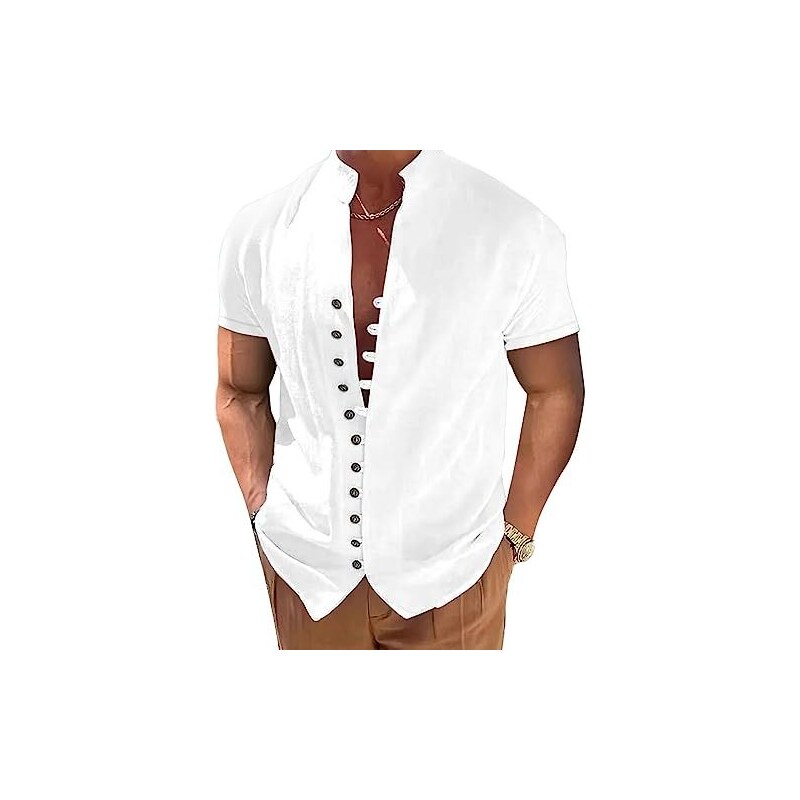 OEAK Camicia Uomo in Lino e Cotone Manica Lunga Estiva Fresca Comoda Coreana Casual Elegante Tinta Unita Transpirante
