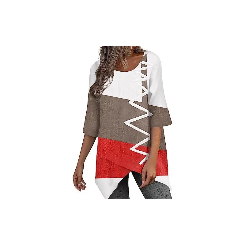 Maglietta Donna Maniche 3/4 - Cotone, Scollo Rotondo, Taglie S-3XL, Primavera/Estate