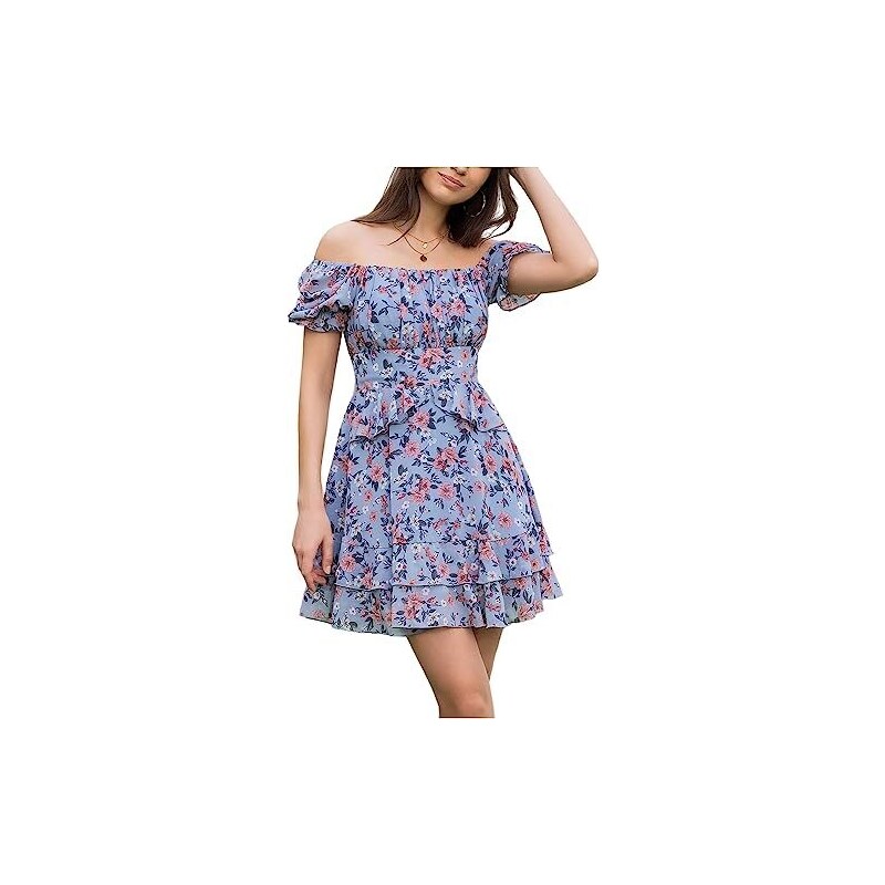 Abito Estivo Bambina In Chiffon Con Maniche A Sbuffo E Cintura - Vestito A Trapezio Con Balze E Colletto Quadrato Per Feste E Occasioni Speciali - Foto 6