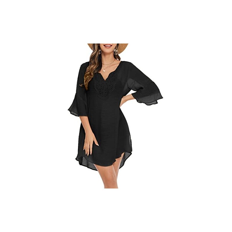 Copricostume Da Donna A Camicia, Poncho Lungo Con Scollo A V, Leggero, Per Spiaggia E Piscina