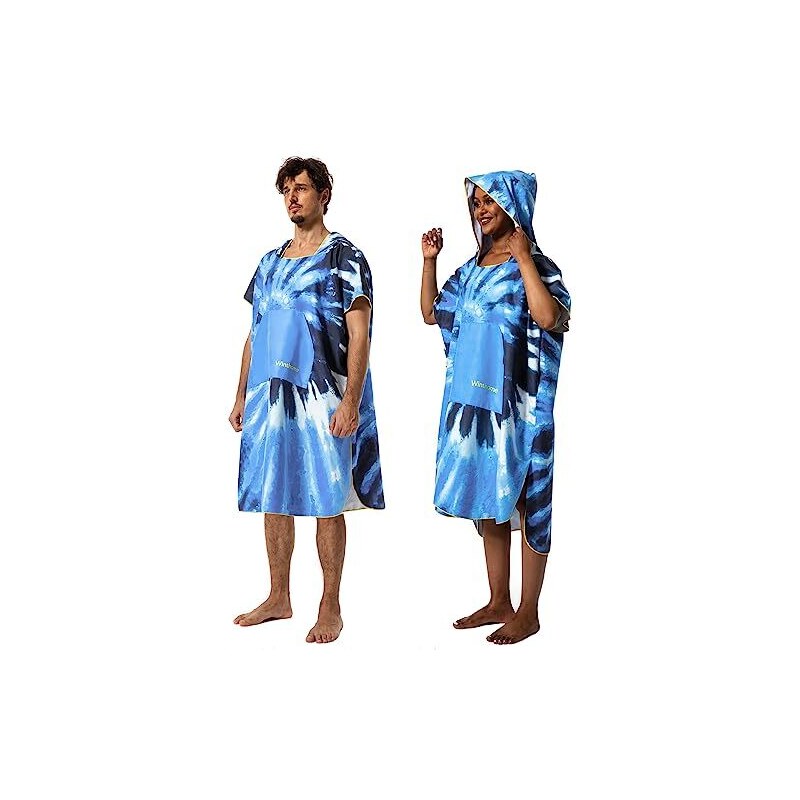 Poncho Da Bagno In Microfibra Con Cappuccio – Asciugatura Rapida, Unisex Blu Scuro 110x90 Cm - 5