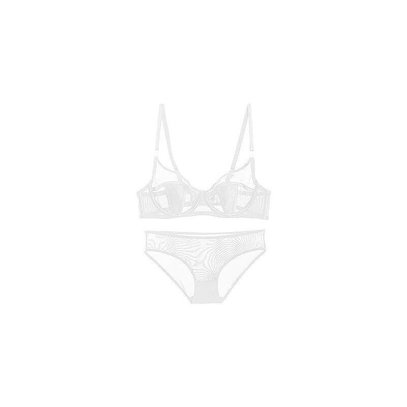 Set Reggiseno E Slip In Pizzo Trasparente Nanier - Con Estensore, Vari Colori E Taglie
