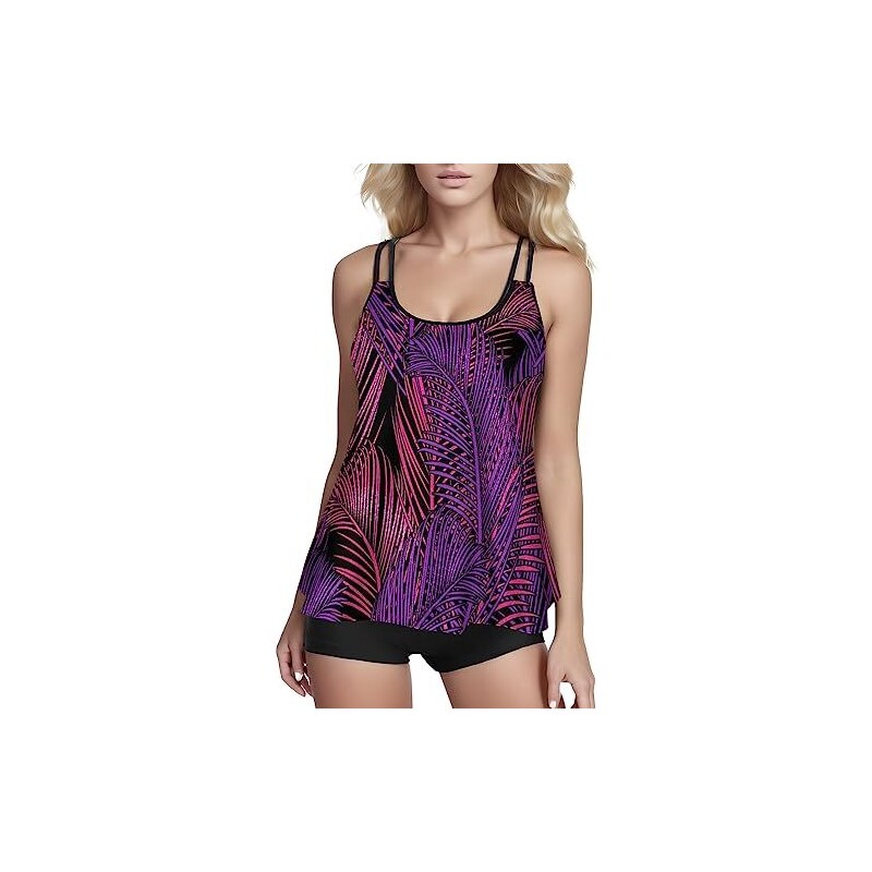 Costume Da Bagno Tankini 2 Pezzi Donna - Vita Alta, Reggiseno Imbottito, Controllo Pancia - Foto 2