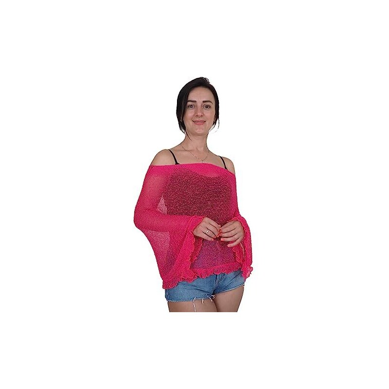 Mimosa Poncho da donna in pizzo elasticizzato tinta unita a rete da