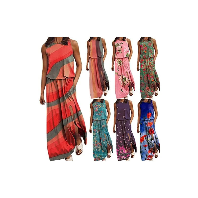 Abito Lungo Maxi Donna Floreale Bohémaman – Scollo A V, Maniche Corte, Bottoni Anteriori – Vestito Estivo Da Spiaggia E Festa – Taglie Dalla M Alla 3XL