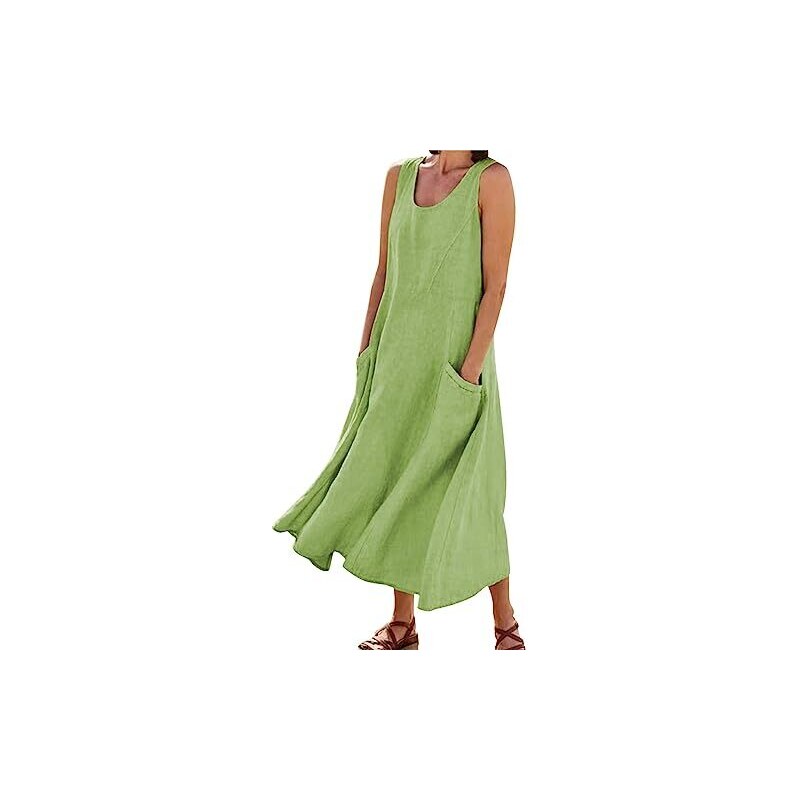 Robe En Lin George Sans Manches Rose Taille 42 - Midi élégante - Neuf Avec étiquettes