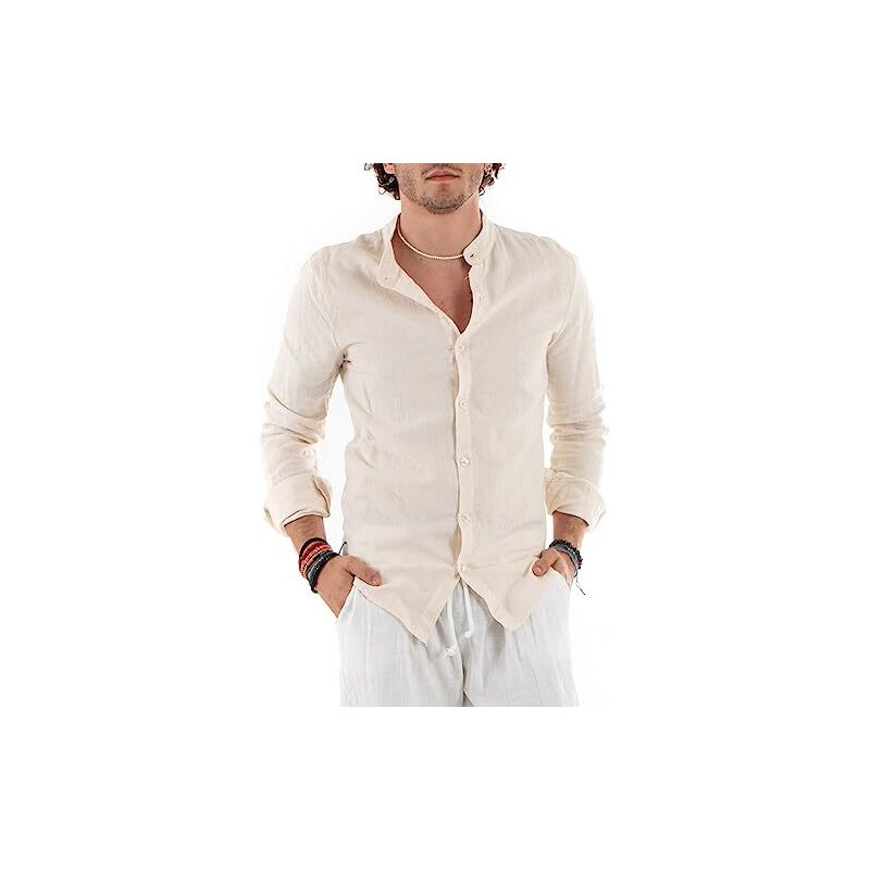 Camicia Uomo Mezza manica Tipo's Puro lino collo coreano - AVIO