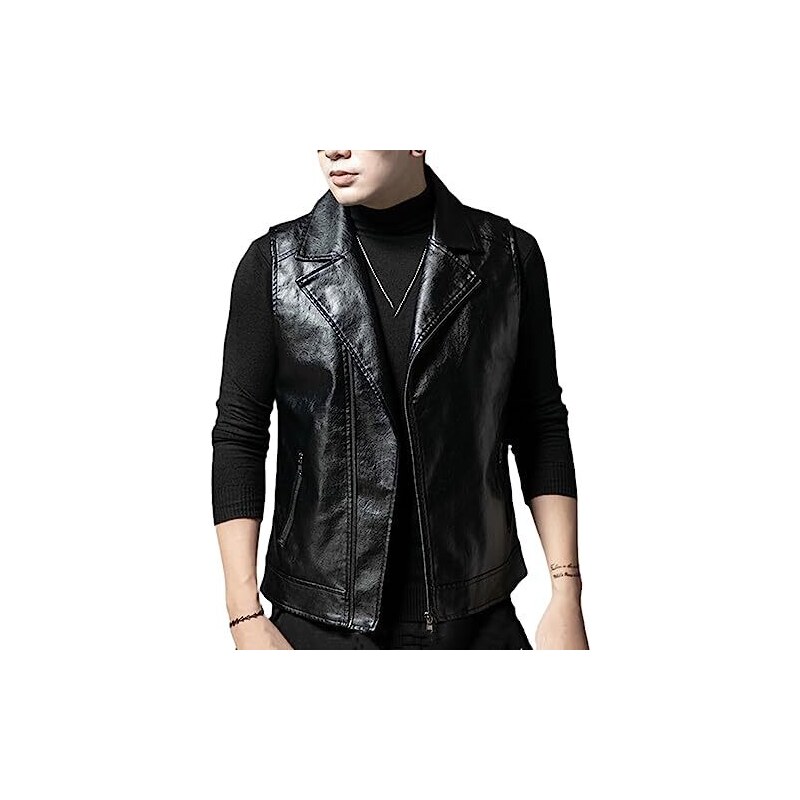 Gilet In Pelle Uomo - Stile Rocker E Motociclista Con Zip A Scomparsa - Foto 2