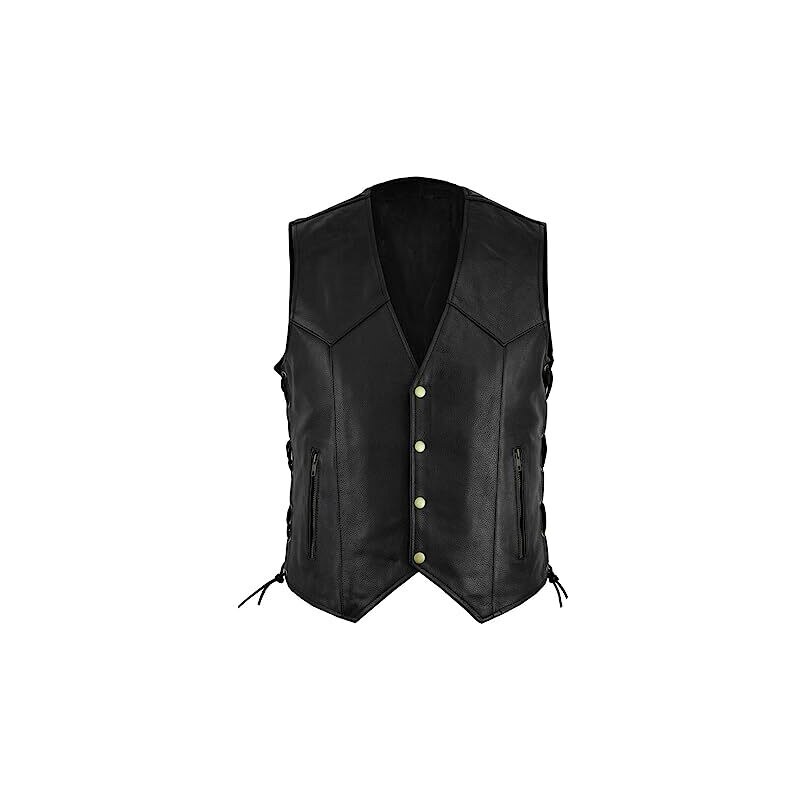 Gilet In Pelle Nera Senza Maniche Per Uomo, Motociclisti E - Foto 3