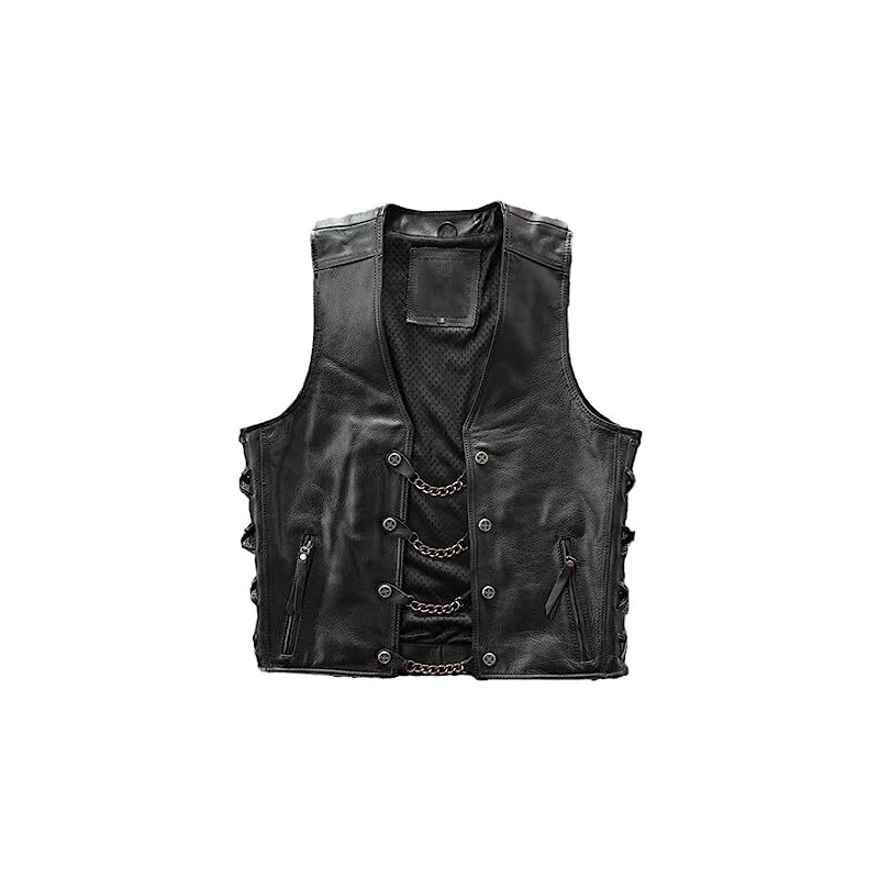 Allegra K – Gilet In Ecopelle Senza Maniche Con Scollo A V E Cerniera, Stile Motociclistico Vintage, Perfetto Per Serate E Look Grintosi