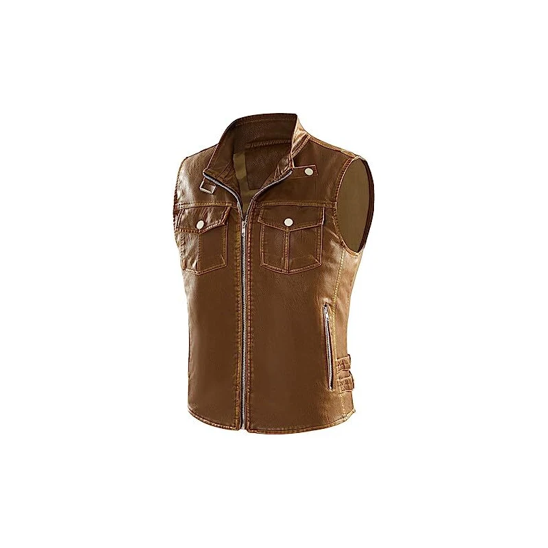 Gilet In Pelle Bovina MDM - Senza Colletto, Per Motociclisti, Con Tasche - Foto 6
