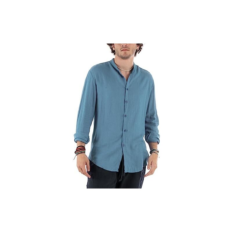 Doppelganger Camicia casual uomo collo francese 100% lino tinta unita
