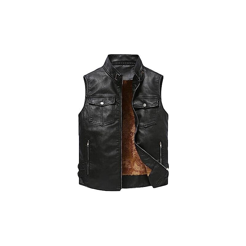 Gilet In Pelle Bovina MDM - Senza Colletto, Per Motociclisti, Con Tasche - Foto 11