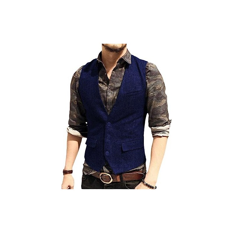Abbigliamento Uomo Casual Gilet Uomo In Lino Estivo - Scollo A V Casual Per Occasioni Eleganti Gilet Misto Lino Poliestere