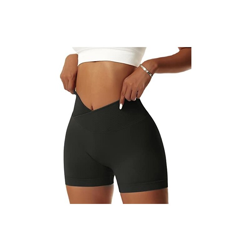 NIBESSER Pantaloncini Donna Sportivi Push Up Leggins Corti Donna a Vita Alta Incrociata Shorts Donna Sportivi Senza Cuciture Aderenti Elasticizzati per Palestra Fitness Corsa Yoga Nero S Stileo