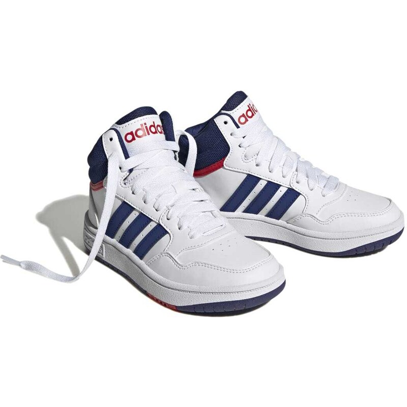 Sneakers alte bianche da ragazzo con design 3-stripes adidas Hoops Mid 3.0 K