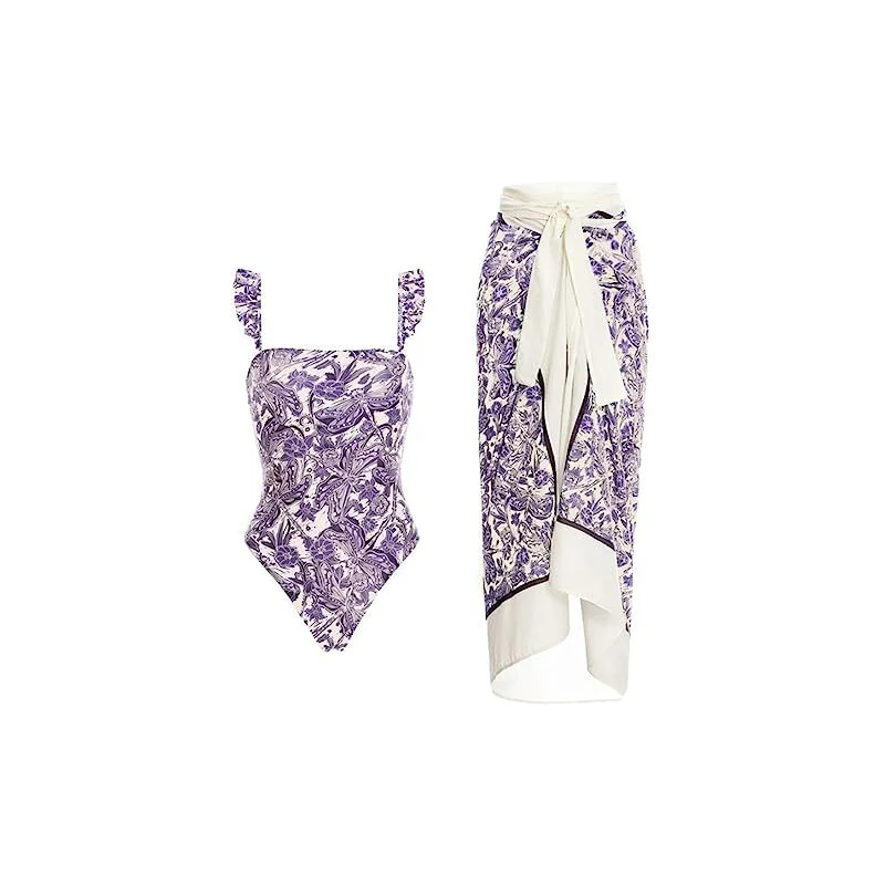 FEOYA Costume Da Bagno Intero Ragazze Con Gonna - Sirena Maniche Corte Multicolore