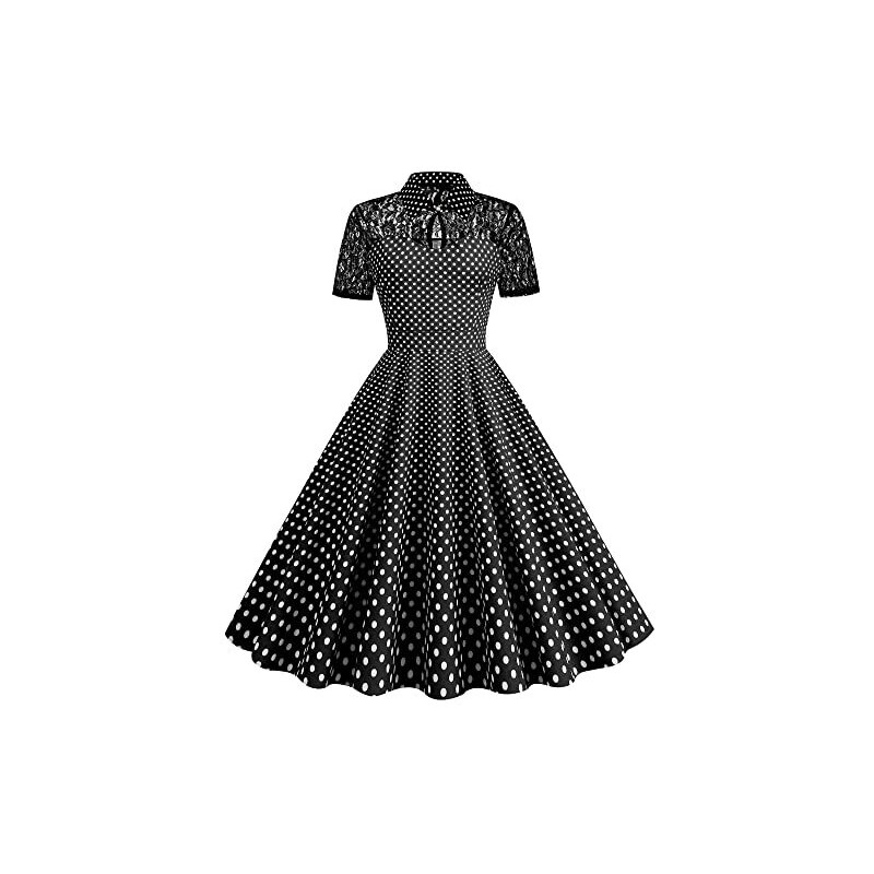 Abito Vintage Donna Wellwits – Vita Alta, Pois, Lunghezza Tè, Scollo A Barca