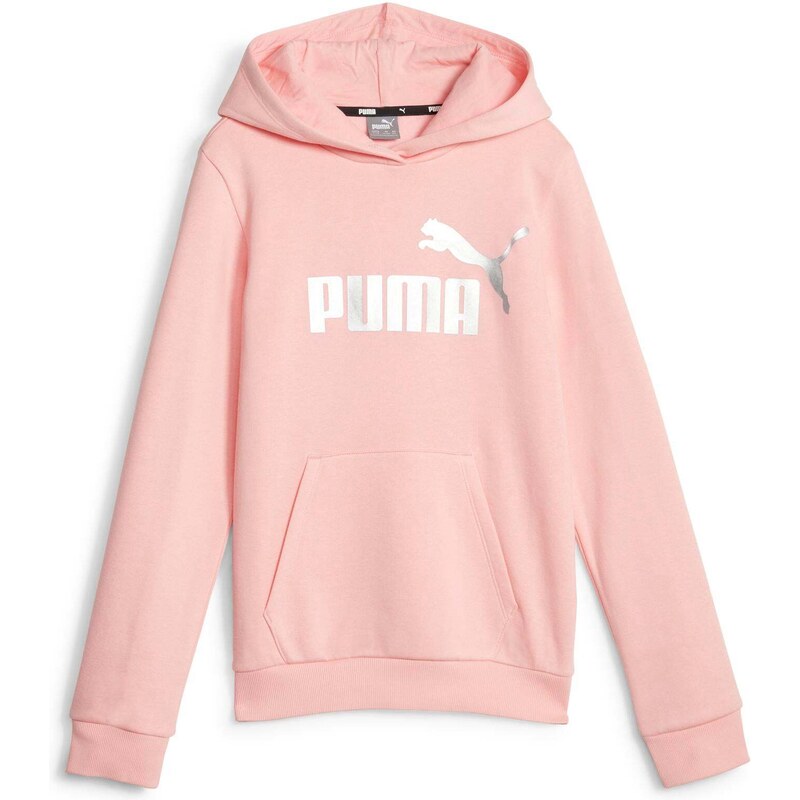 Felpa con cappuccio rosa da bambina con logo argento Puma Essentials