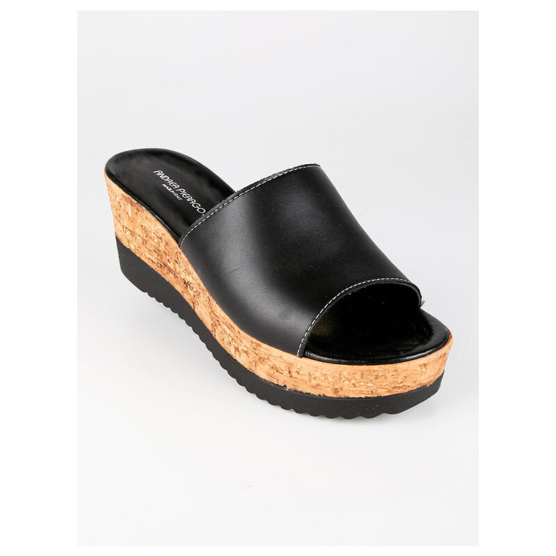 Zeppa Ciabatte Nere Pelle HOT Ciabatte Frau Zeppa Leather Frau