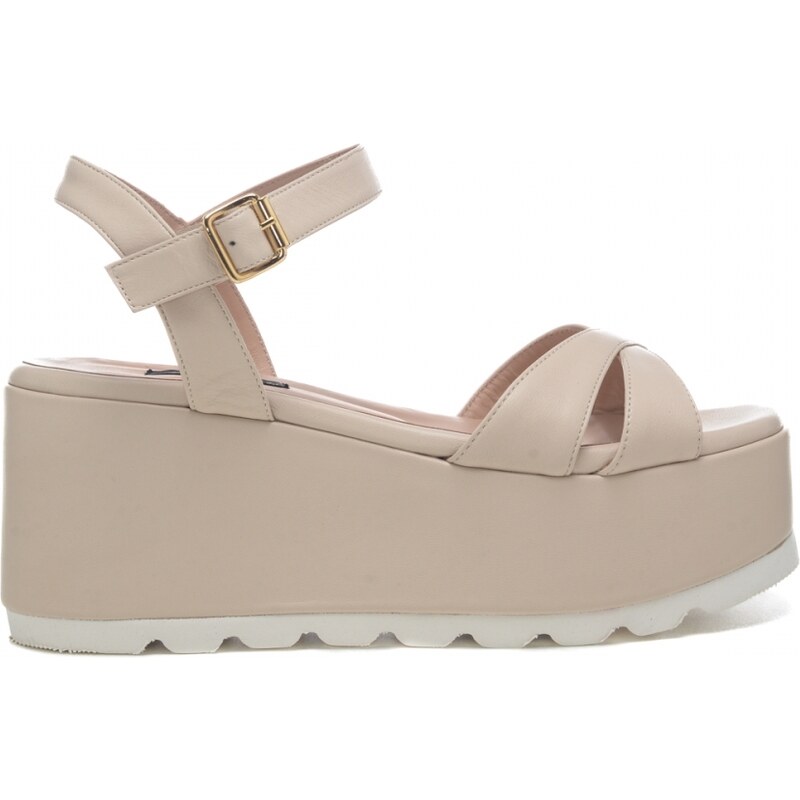 Andrea Pinto sandali donna beige con zeppa alta e doppia fascia ad incrocio - Stileo.it