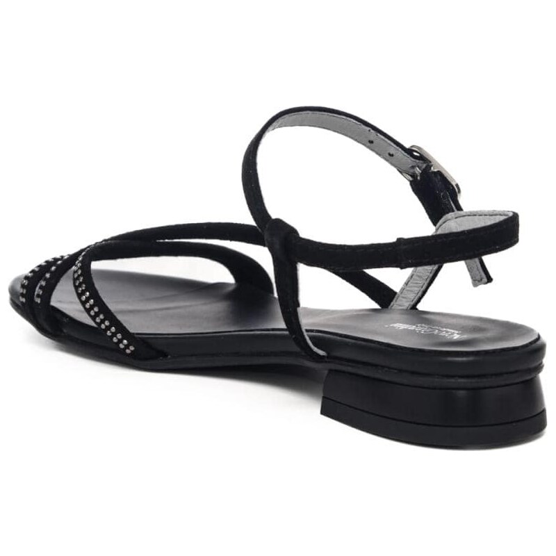 Nerogiardini sandali donna bassi con cinturino e borchie piatte in pelle nera