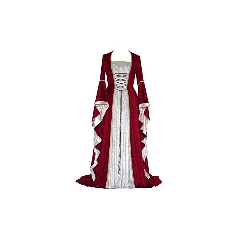 Abito Da Strega Gotica Medievale Per Donna - Vestito Rinascimentale Con Allacciatura, Chiffon E Poliestere