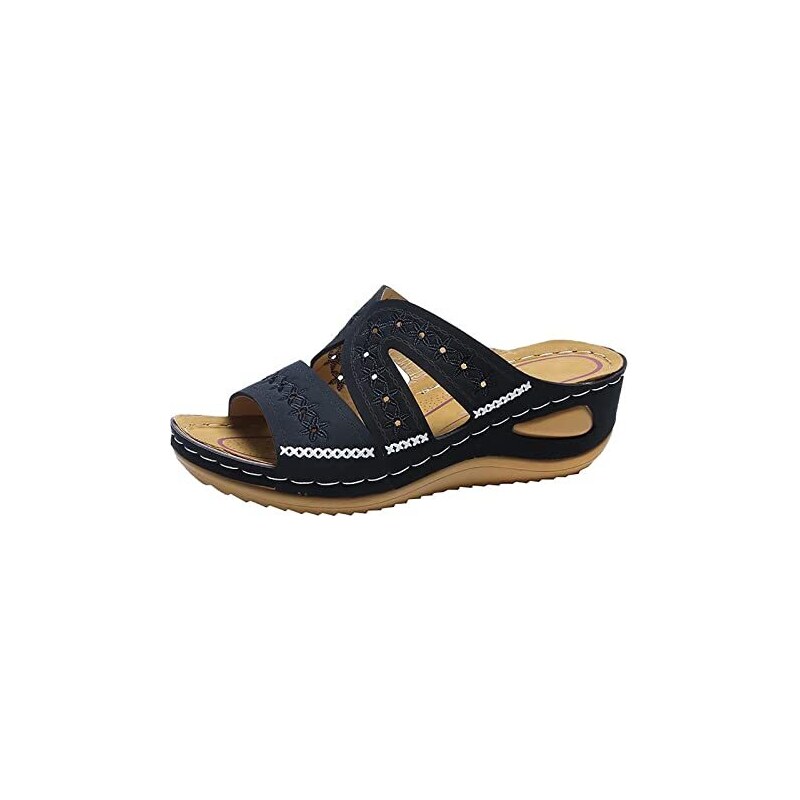 HHZY Sandali Ortopedici Donna Con Zeppa Bassa | Comode Pantofole Spiaggia In Pelle Scamosciata, Marrone, EU37