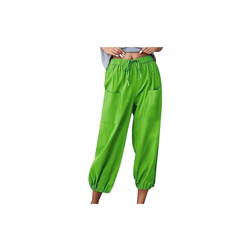 Pantaloni Cargo Capri Donna ALWAYS | Morbidi, A Vita Alta, Con Coulisse E Tasche | Colore Verde Cacciatore, Taglia M