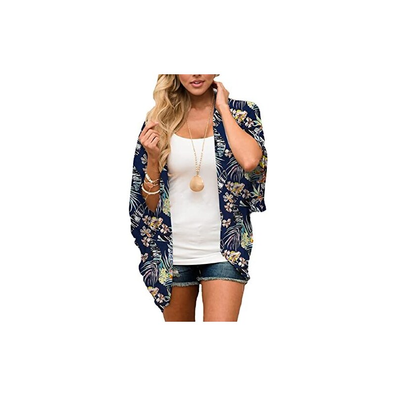 Finoceans Kimono Donna In Chiffon Floreale, Copricostume Da Spiaggia, Mezza Manica, Ampio