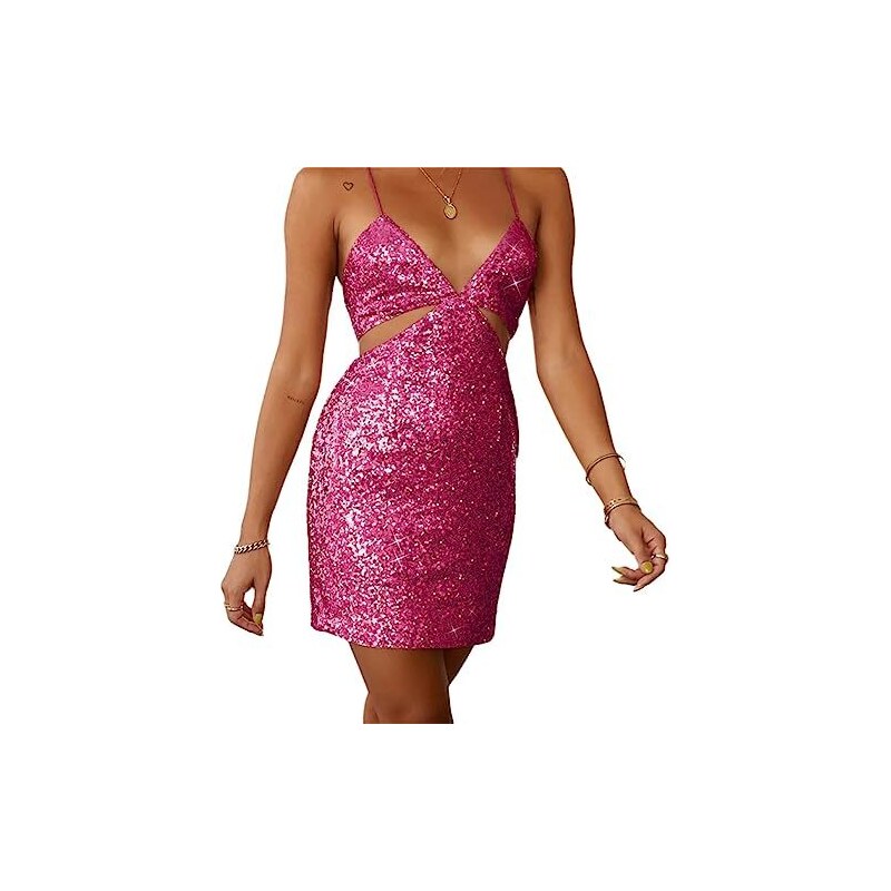 Vestito Da Cerimonia Donna Gonna In Paillettes Sexy Con Scollo A V