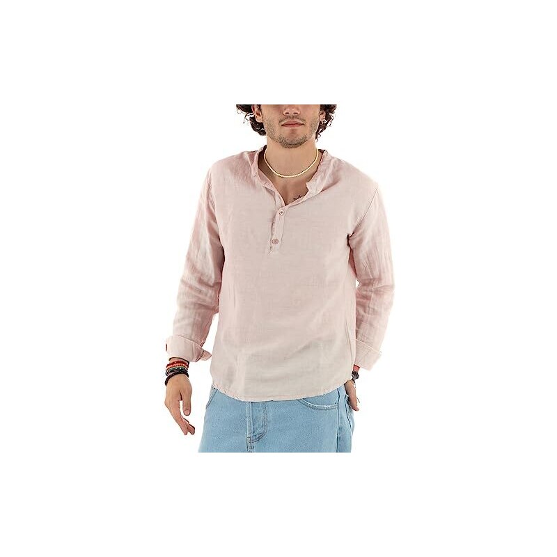 Cromoncent Camicia Uomo In Flanella Scozzese A Quadri – Maniche Lunghe Con Tasca – Colore Lino Rosa – Taglia L