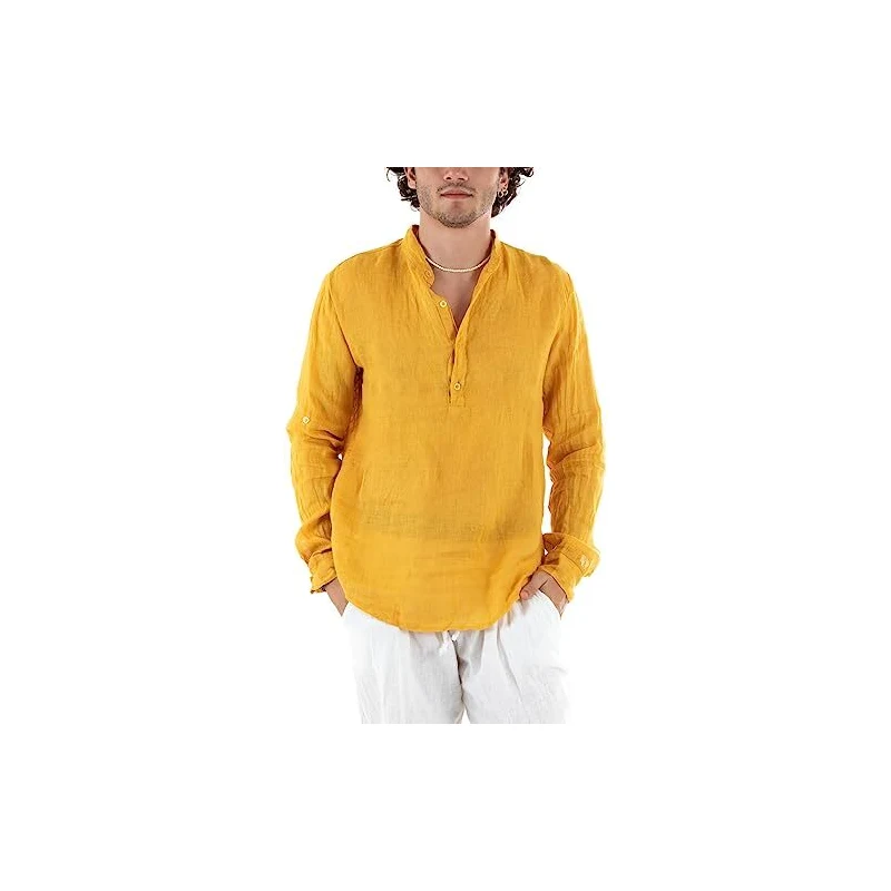 Henley, camicia da uomo a maniche corte, in cotone, casual