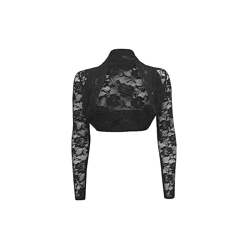 Allegra K Coprispalle In Rete Con Volant, Cardigan Bolero Donna Da Annodare, Maniche Lunghe, Nero, 92% Poliestere 8% Spandex - 2