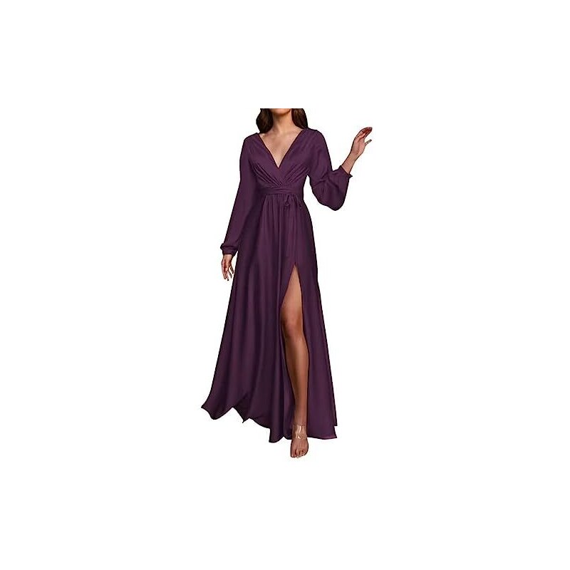 YIANN Abito Da Damigella Lungo In Chiffon Con Scollo A V E Spacco – Eleganza Per Matrimoni E Cerimonie, Taglie Su Misura