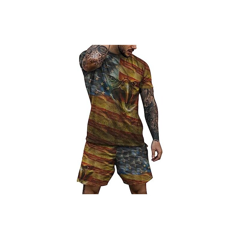 Aoligeinb Set di abbigliamento sportivo estivo in 2 pezzi da uomo con stampa dell aquila calva