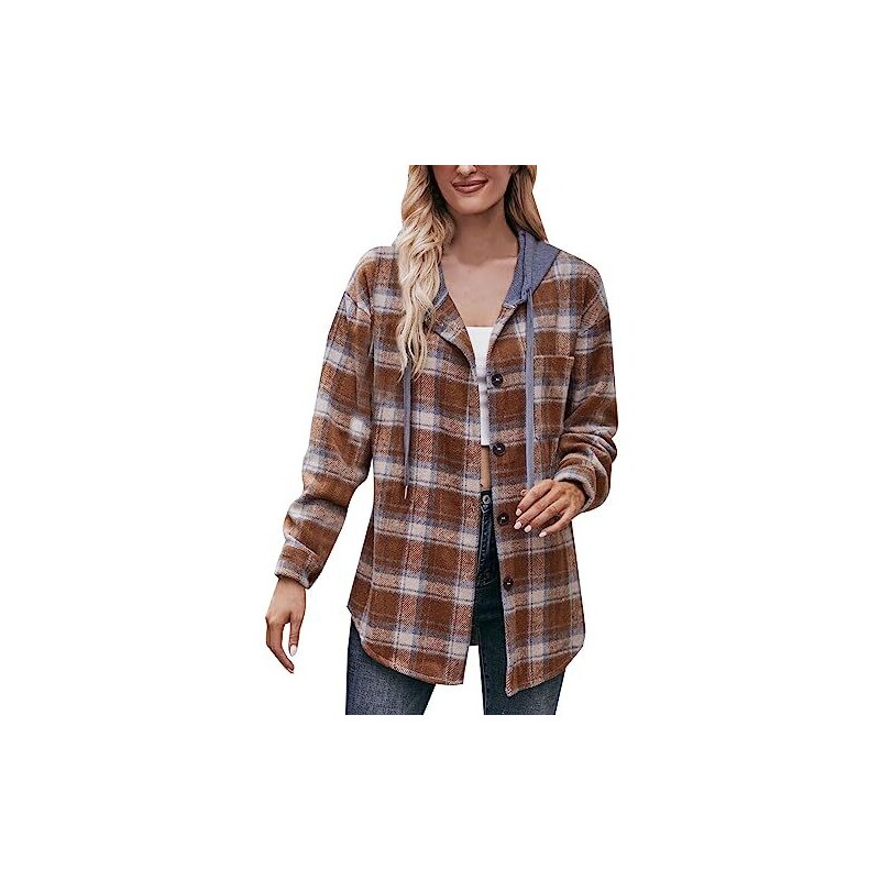 Camicia In Flanella A Quadri Donna - Maniche Lunghe, Bottoni, Taglio Corto